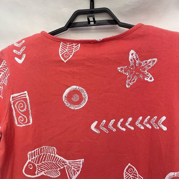 COPA CABANA 3/4 Sleeve Fish Print Womens Top Size Large Coral Orange Beachy USA - Picture 6 of 9